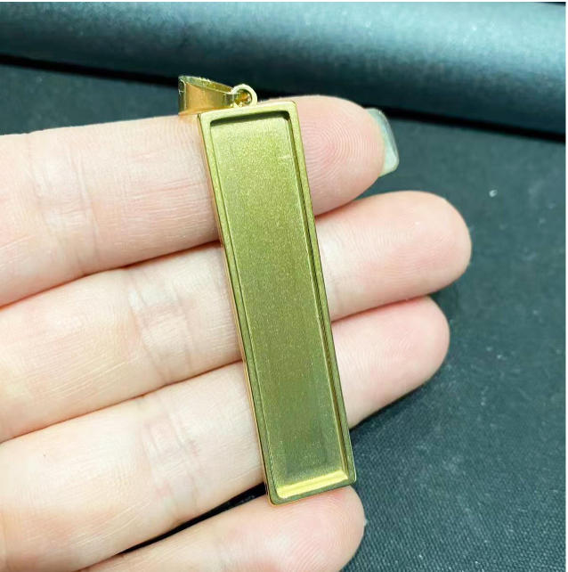 10/50pcs Solid 18K plated Stainless Steel Cabochon Settings Rectangle Bezel Tray Blanks Pendants with Clasp (10x50mm)