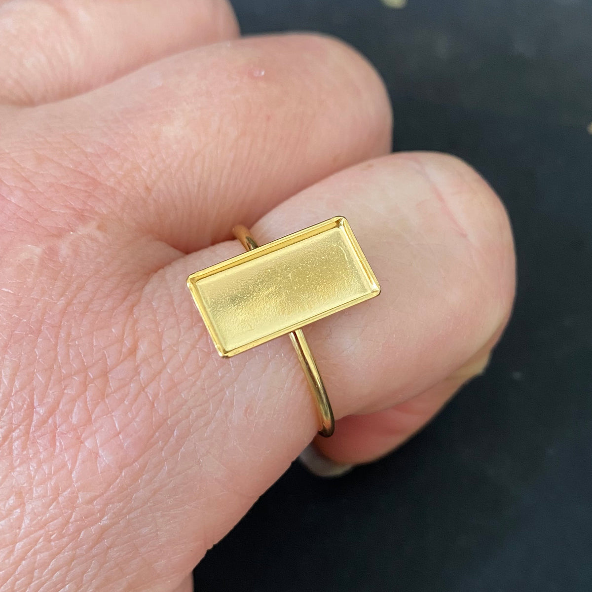 10/50pcs Rectangle Shape 18K Plated Stainless Steel Bezel Cup Open Ring blank cabochon settings 7x10mm inner