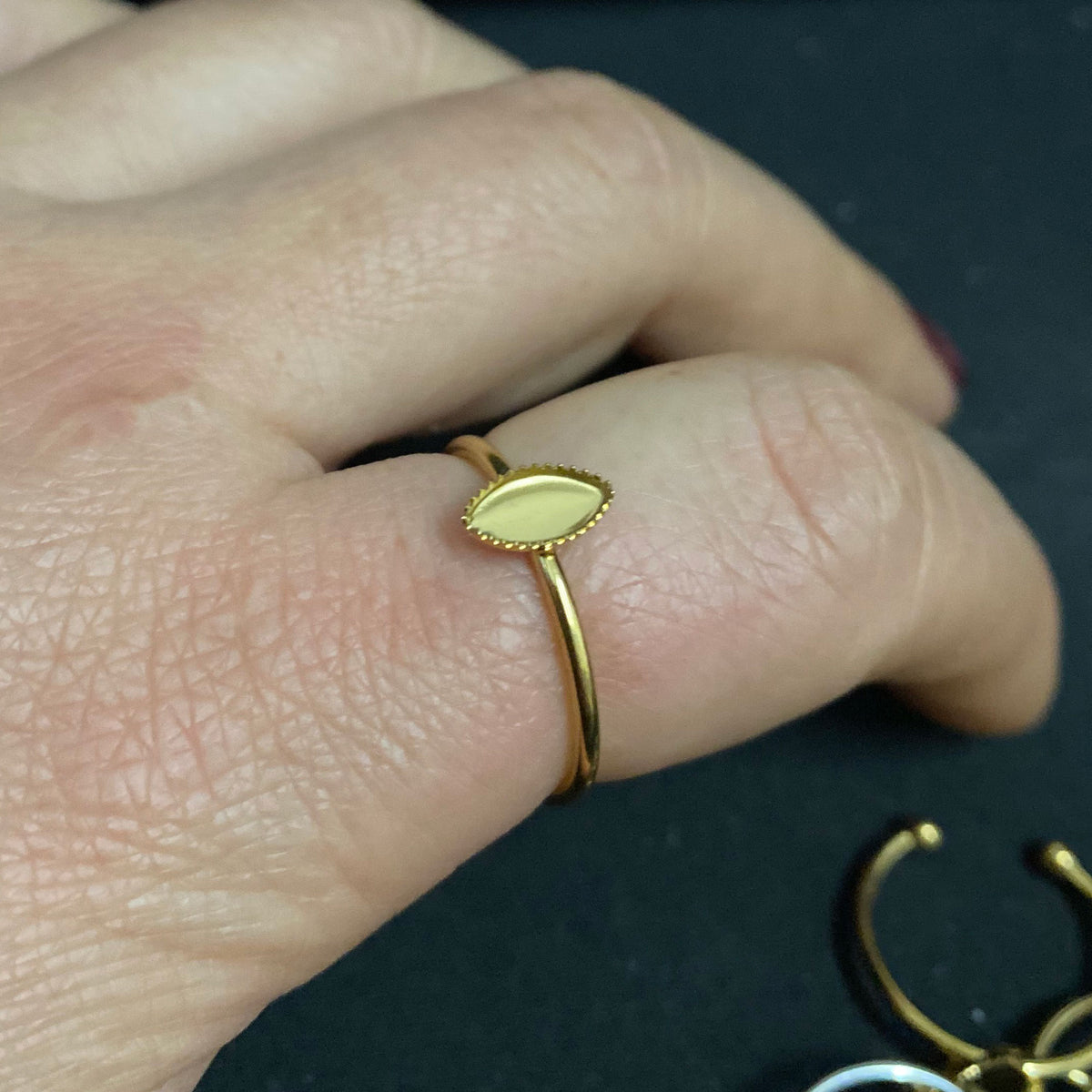 10/50pcs Marquise Shape 18K Plated Stainless Steel Bezel Cup Open Ring blank cabochon settings 4.5x8mm inner