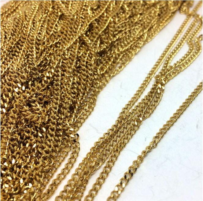 10/50meters Real Gold Plated Flat Curb Link Stainless Steel Chain Soldered 145sf/150sf/160sf