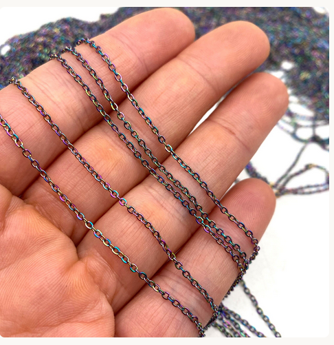 10/50meters PVD Plated Rainbow Colorful Stainless Steel FLAT Cable Chain Oval Link Welded Soldered Link