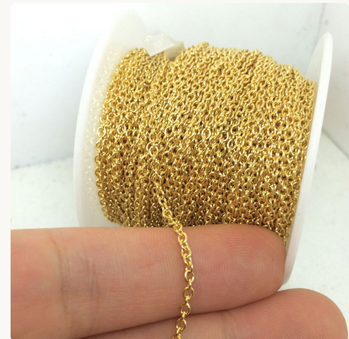 10/50m ROUND 18K real gold plated Stainless Steel Cable Satellite Beaded Chain Oval Link Soldered
