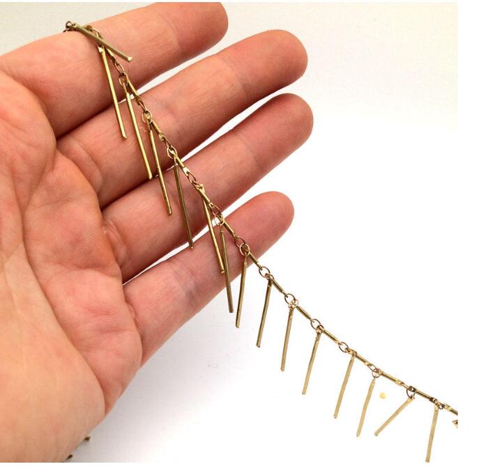 2/5 meters bulk raw brass skinny round bar dangle charm chain long stick Jewelry Findings