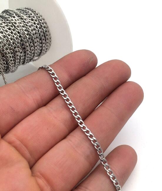 5 Meters Beveled Flat Curb Stainless Steel Unfinished Chain From 3mm To 6.2mm Wide