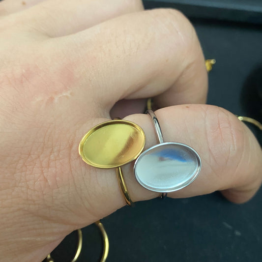 10/50pcs 10X14mm Oval Shape 18K Plated Stainless Steel Bezel Cup Open Ring blank cabochon settings