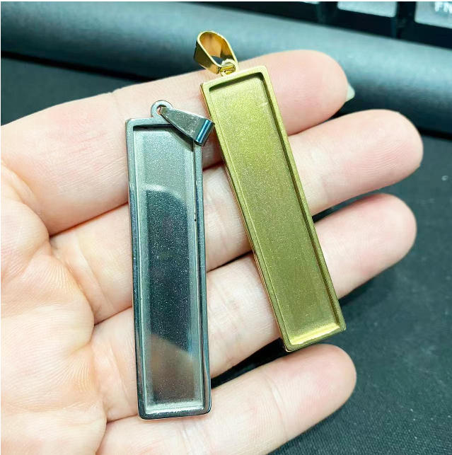 10/50pcs Solid 18K plated Stainless Steel Cabochon Settings Rectangle Bezel Tray Blanks Pendants with Clasp (10x50mm)