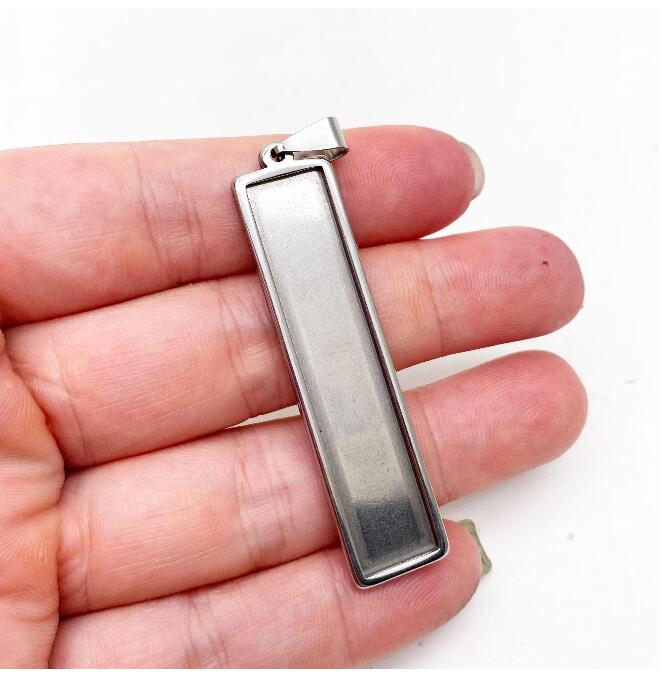 10/50pcs Solid 18K plated Stainless Steel Cabochon Settings Rectangle Bezel Tray Blanks Pendants with Clasp (10x50mm)