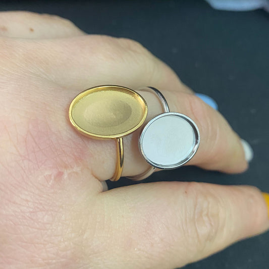 10/50pcs Oval Shape 18K Plated Stainless Steel Bezel Cup Open Ring blank cabochon settings 12x16mm inner