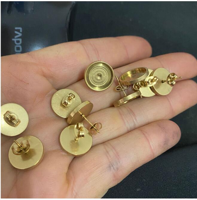 100pcs 18k Gold Rose plated Stainless Steel Earring Posts Studs Settings Bezels Cabochons Tacks Thick Bezel 4/6/8/10mm inner
