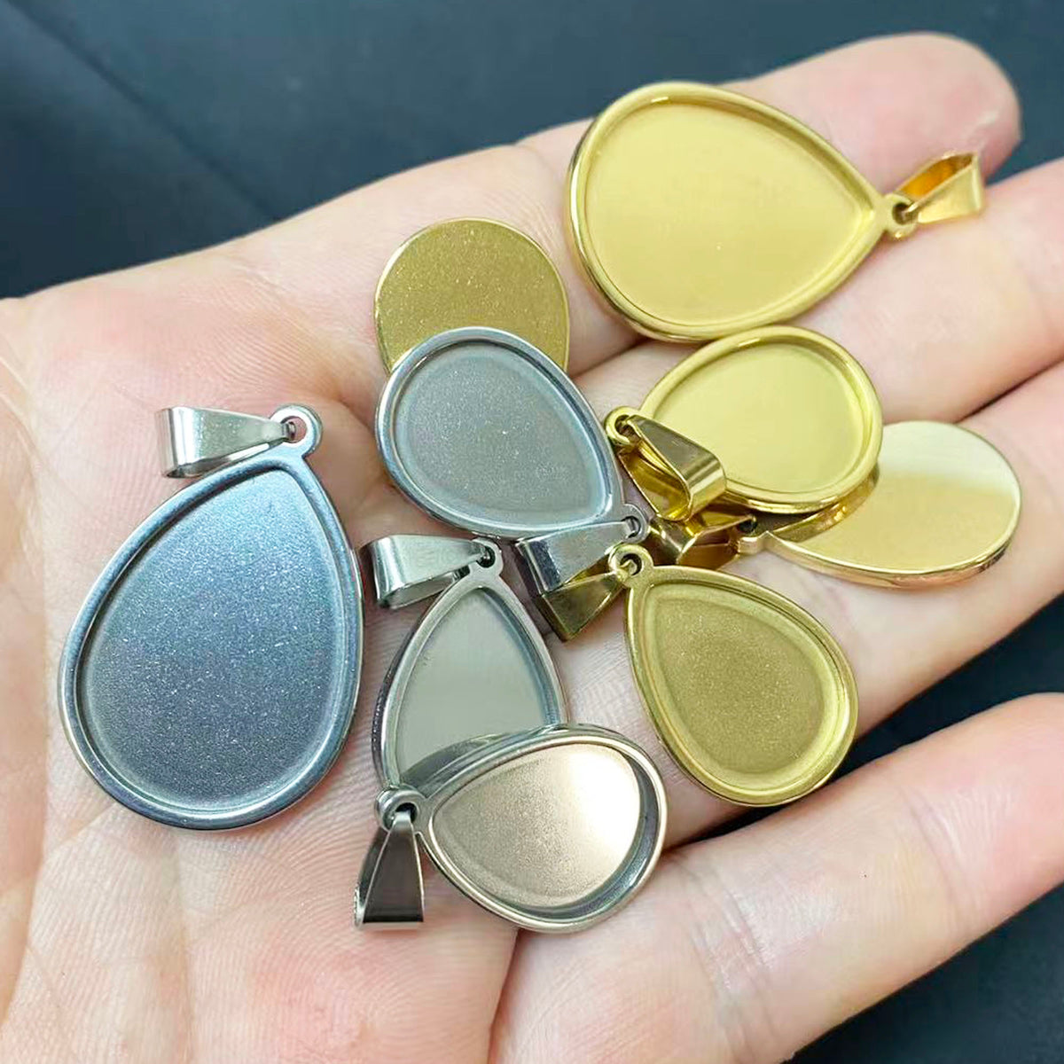 10/50pcs Stainless Steel Teardrop Cabochon Settings Bezel Tray Pendant Blanks
