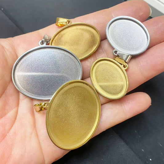 10pcs Style B Solid Stainless Steel Cabochon Settings Oval Bezel Tray Blanks Pendants with Clasp 3 size you pick