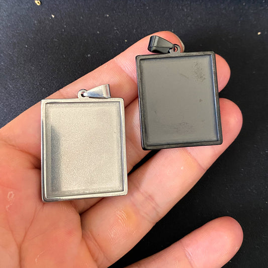 10/50pcs Black Stainless Steel Cabochon Settings Rectangle Bezel Tray Pendants 25x30mm inner