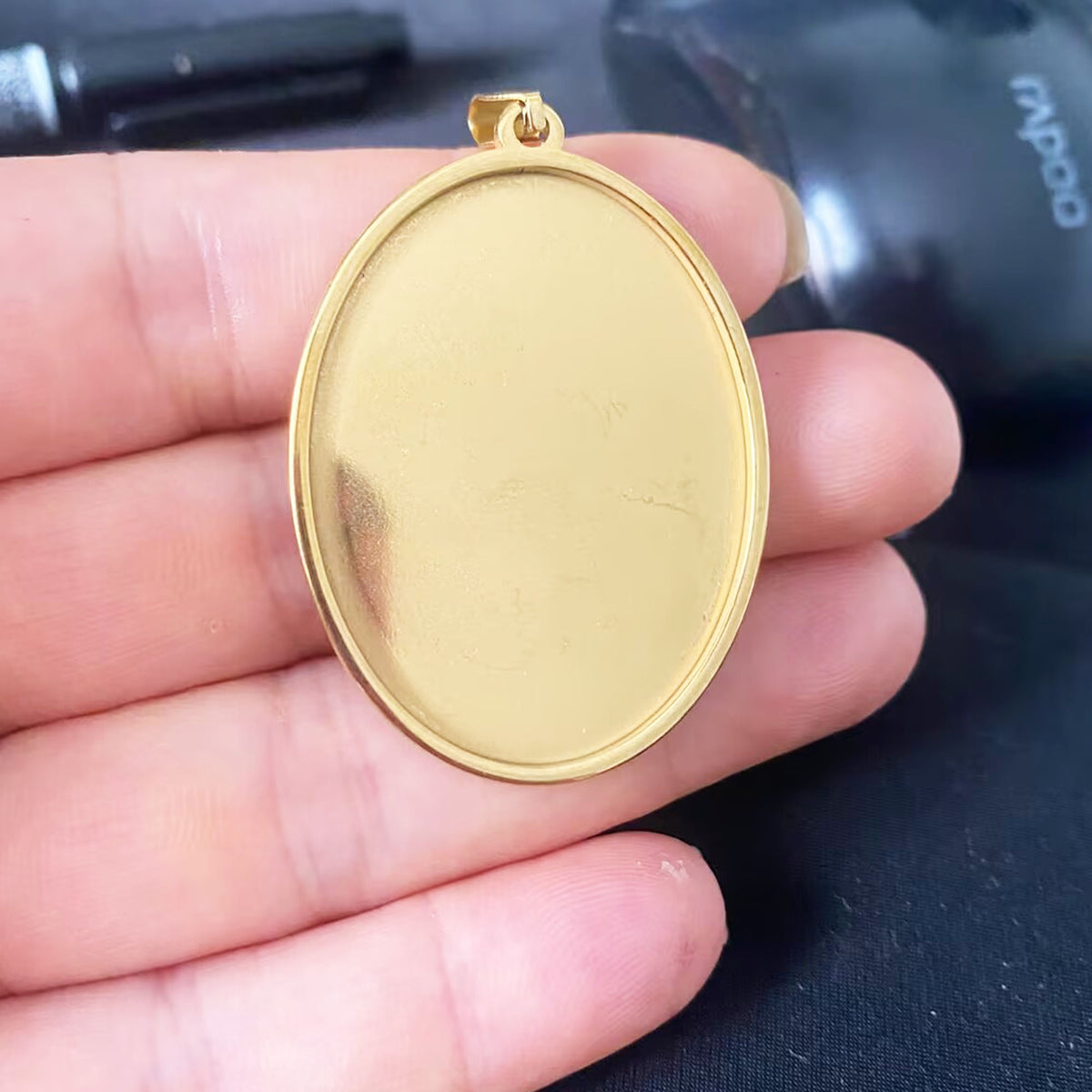 10pcs Real Gold Plated Solid Stainless Steel Cabochon Settings Oval Bezel Tray Blanks Pendants with Clasp 6 size you pick