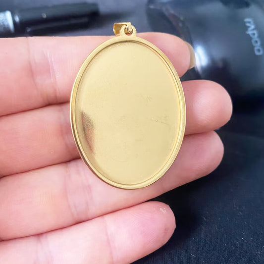 10pcs Real Gold Plated Solid Stainless Steel Cabochon Settings Oval Bezel Tray Blanks Pendants with Clasp 6 size you pick