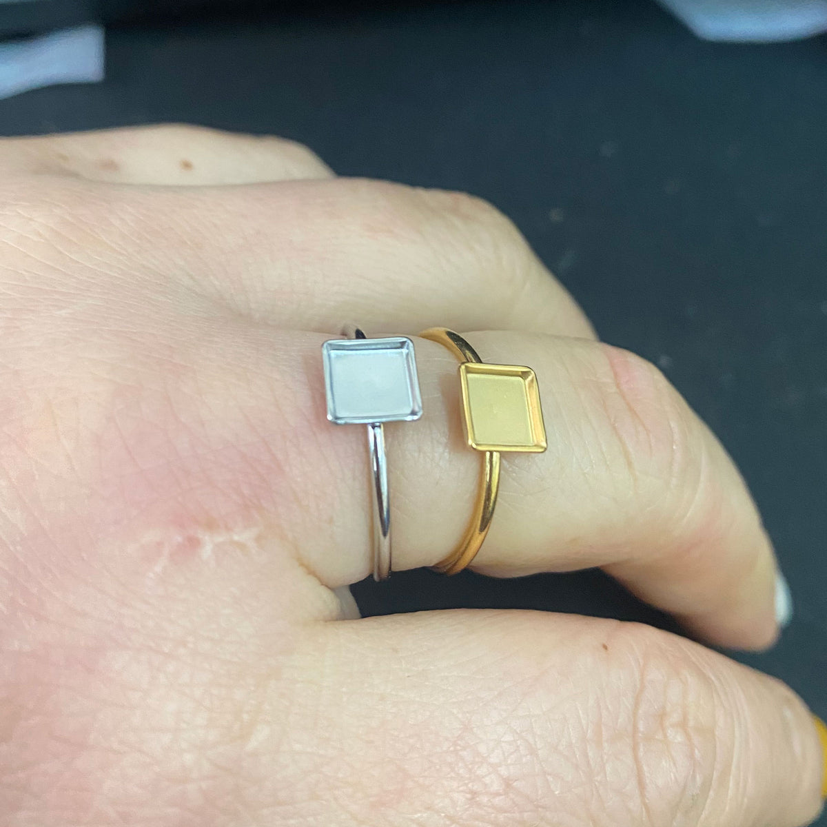 10/50pcs Square Shape 18K Plated Stainless Steel Bezel Cup Open Ring blank cabochon settings 6mm inner