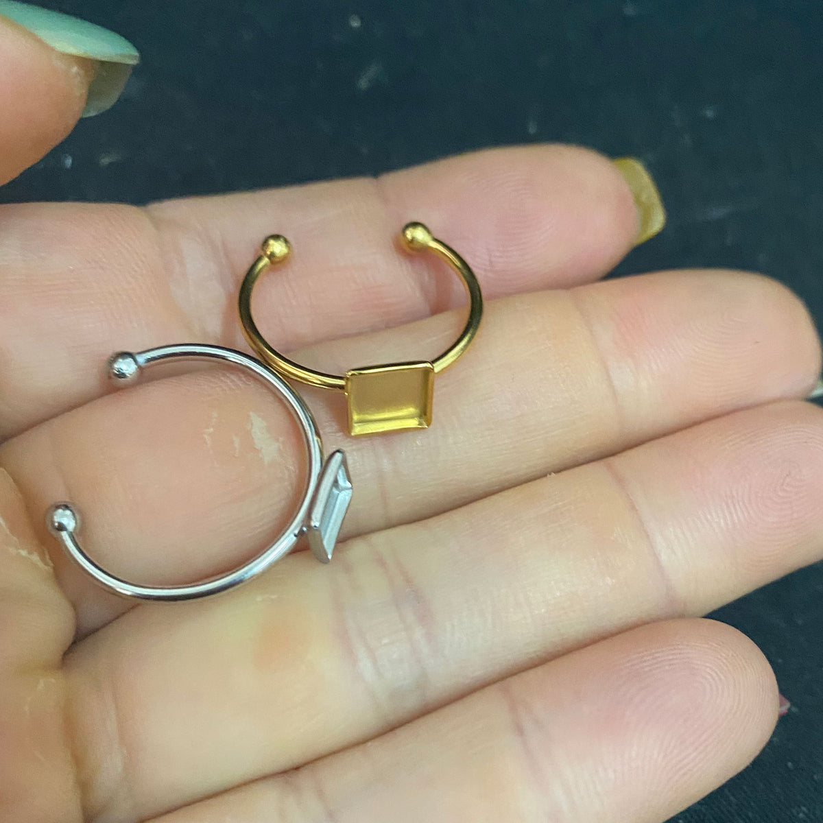 10/50pcs Square Shape 18K Plated Stainless Steel Bezel Cup Open Ring blank cabochon settings 6mm inner