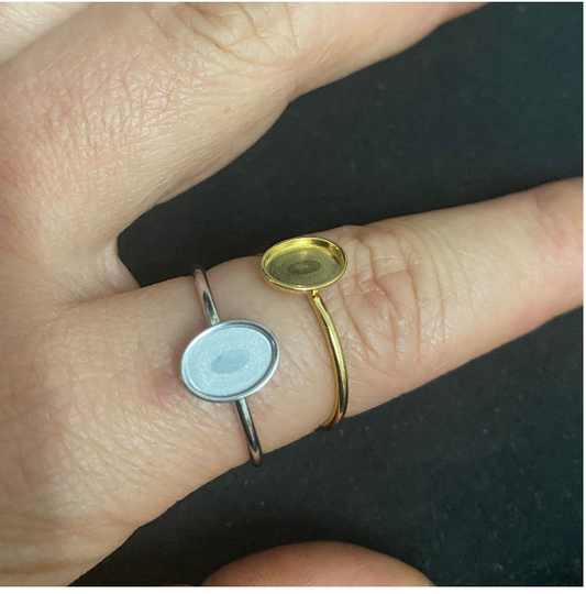 10/50pcs Open 18K plated Stainless Steel Oval Bezel Cup Ring blank cabochon settings Adjustable 6x8mm inner