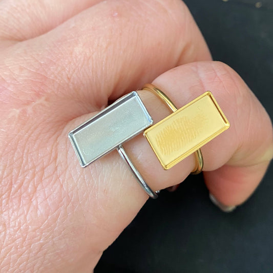 10/50pcs Rectangle Shape 18K Plated Stainless Steel Bezel Cup Open Ring blank cabochon settings 7x10mm inner