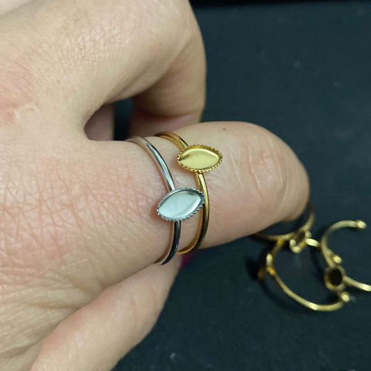 10/50pcs Marquise Shape 18K Plated Stainless Steel Bezel Cup Open Ring blank cabochon settings 4.5x8mm inner