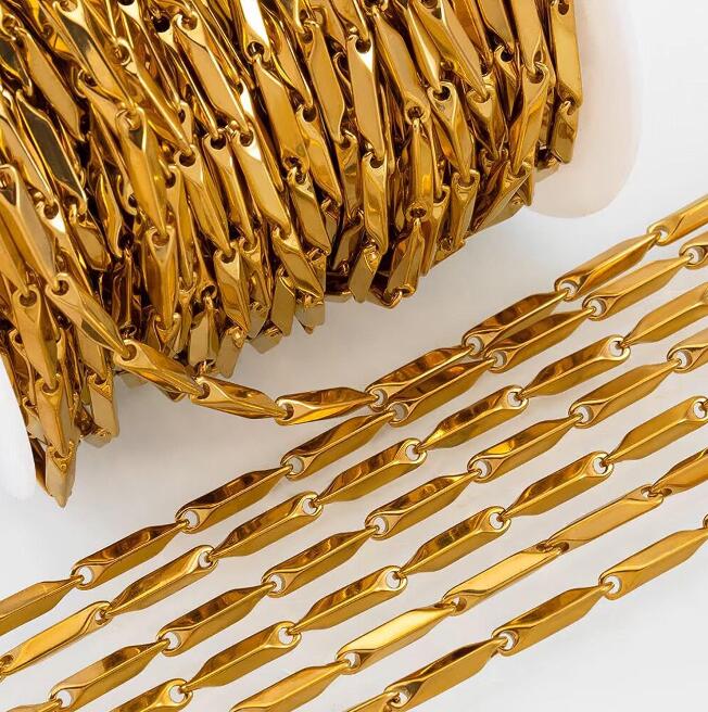 5/20Meters 18K Gold Plated Stainless Steel Faceted Bar and Link Chain 2.5x14mm Wide Jewelry Making Findings Bulk
