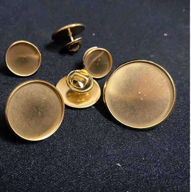 50pcs 18k plated  Stainless Steel Round Cabochon Brooch Base Settings fit 12/16/18/20/25mm Tie Tack Blank Pins