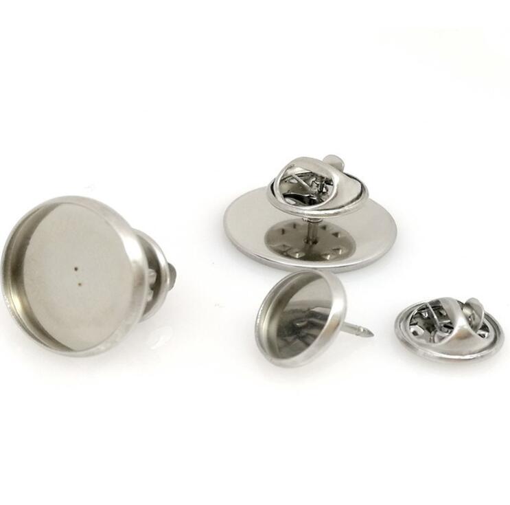 50/100pcs Stainless Steel Round Cabochon Brooch Base Settings fit 12/16/18/20/25/30mm Tie Tack Blank Pins