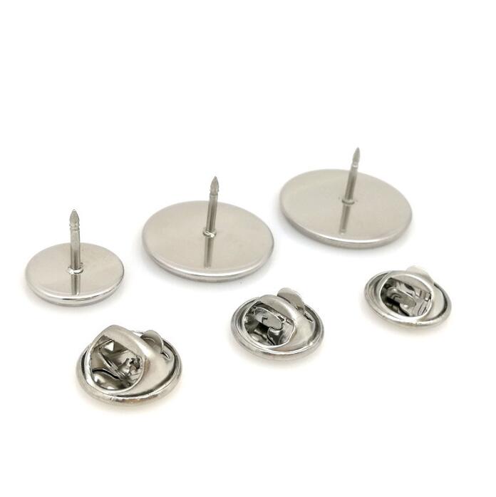 50/100pcs Stainless Steel Round Cabochon Brooch Base Settings fit 12/16/18/20/25/30mm Tie Tack Blank Pins