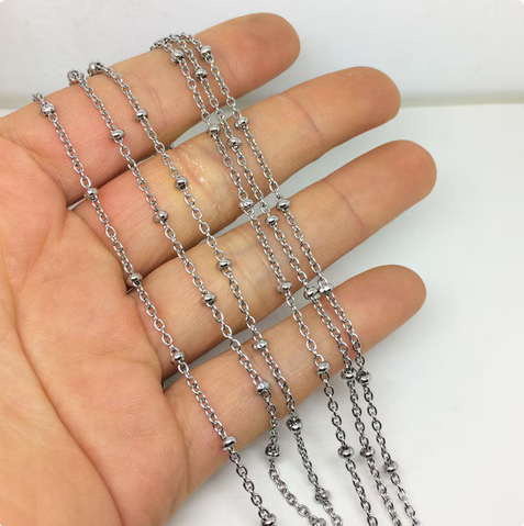 10/50 meters 18K real gold plated Stainless Steel Flat Cable Satellite Beaded Chain Oval Link Soldered