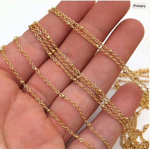 10/50 meters 18K real gold plated Stainless Steel Flat Cable Satellite Beaded Chain Oval Link Soldered