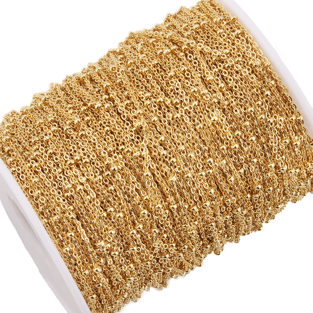 10/50 meters 18K real gold plated Stainless Steel Flat Cable Satellite Beaded Chain Oval Link Soldered