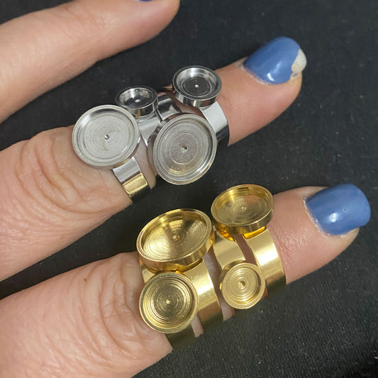 10/50pcs Adjustable 18K plated Stainless Steel Bezel Cup Ring blank cabochon settings 6mm 8mm 10mm 12mm inner