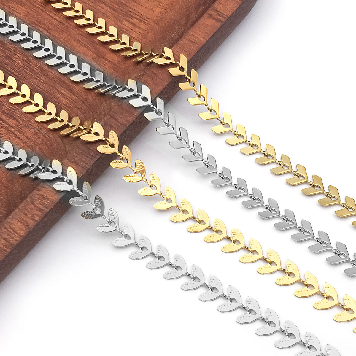 5/10 Meters 18K Gold Plated Stainless Steel Chevron Chain Fish Bone Findings Supplies Leaf shape