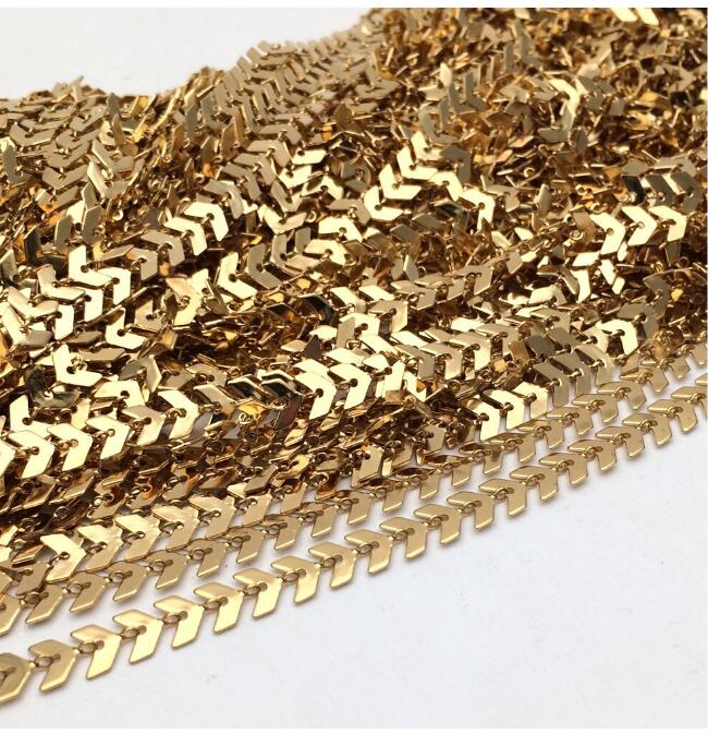 5/10 Meters 18K Gold Plated Stainless Steel Chevron Chain Fish Bone Findings Supplies Leaf shape