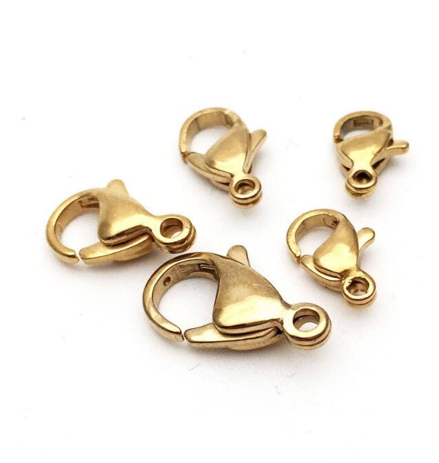 100/500 PCS 18K gold plated Stainless Steel Real Gold Plated Lobster Clasps 9mm 10mm 11mm 12mm 13mm 15mm Bulk
