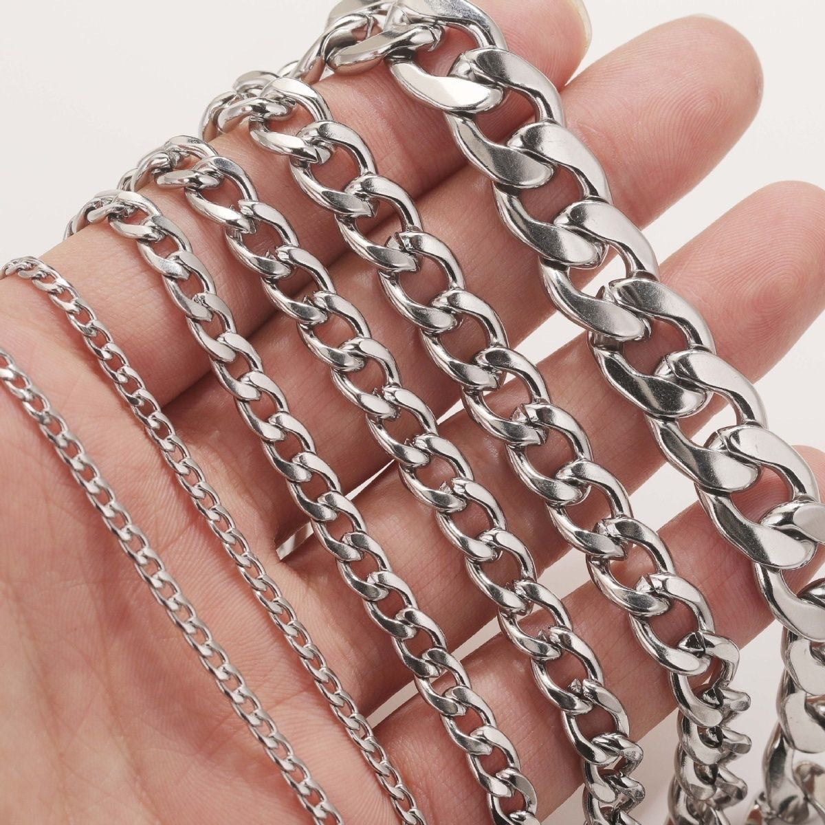 5 Meters Beveled Flat Curb Stainless Steel Unfinished Chain From 3mm To 6.2mm Wide