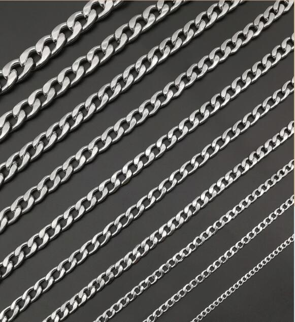 5 Meters Beveled Flat Curb Stainless Steel Unfinished Chain From 3mm To 6.2mm Wide