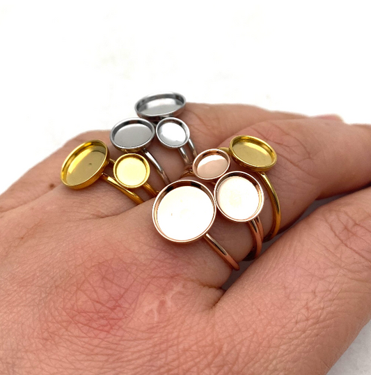 10/50pcs DEEP Round edged Open Stainless Steel Bezel Cup Ring blank cabochon settings 3 colors and size