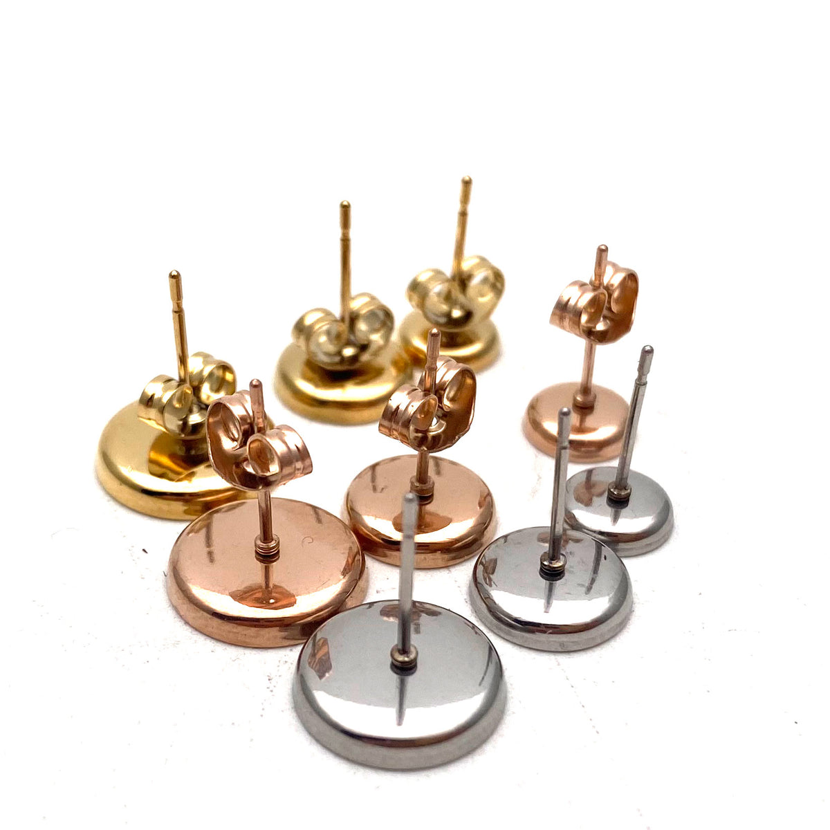 100pcs ROUND Edged DEEP 18k Gold plated Stainless Steel Earring Posts Studs Settings Bezels Cabochons Tacks Thin Bezel 6/8/10mm inner