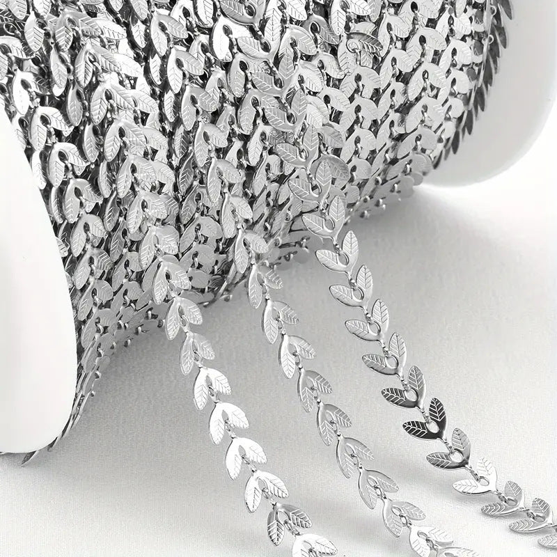 5/10 Meters 18K Gold Plated Stainless Steel Chevron Chain Fish Bone Findings Supplies Leaf shape
