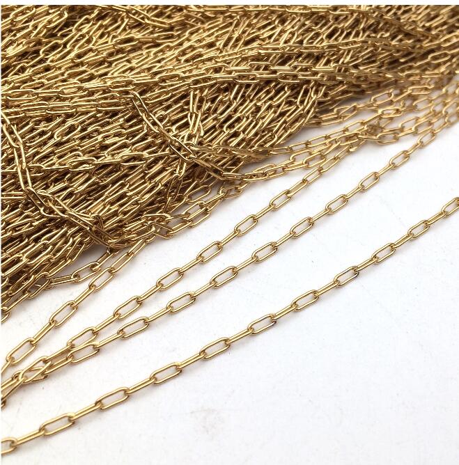 Stainless Steel 18K real gold plated Rectangle long ROUND wire Cable Chain Oval Link Soldered Drawn Chain
