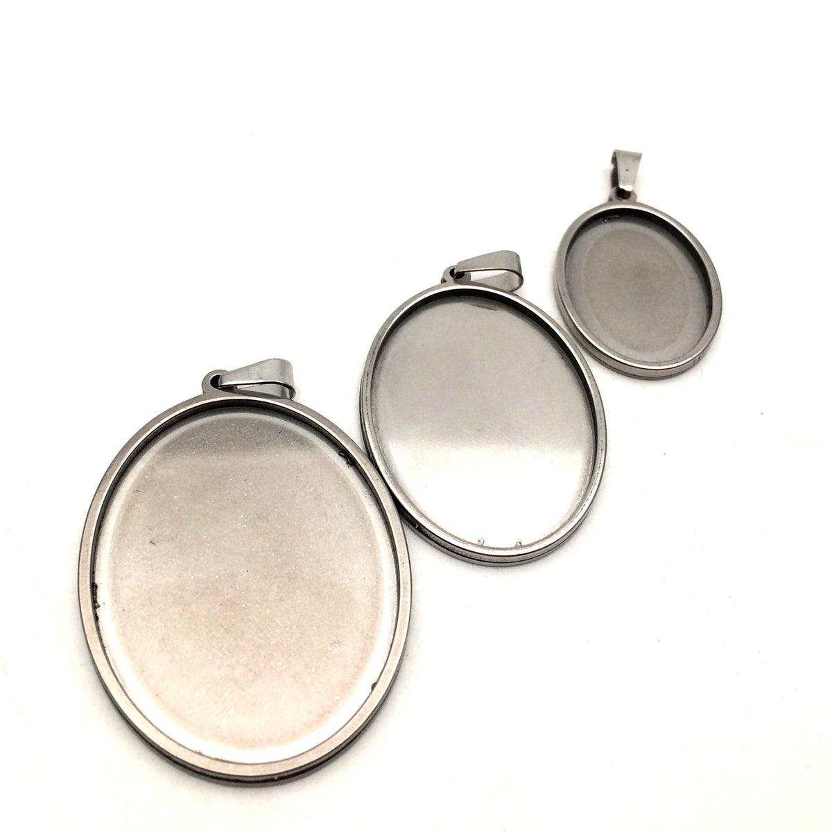 10/50pcs Stainless Steel Oval Cabochon Settings Bezel Tray Pendant Blanks with Clasp