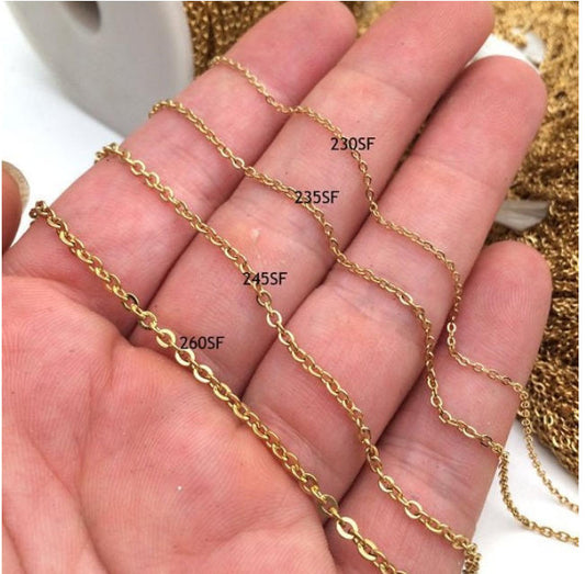 10/50meters Anti-Tarnish 18K Gold Plated Over Stainless Steel FLAT Cable Chain Oval Link Welded Soldered Link