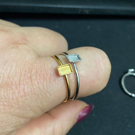 10/50pcs Rectangle Shape 18K Plated Stainless Steel Bezel Cup Open Ring blank cabochon settings 3x5mm inner