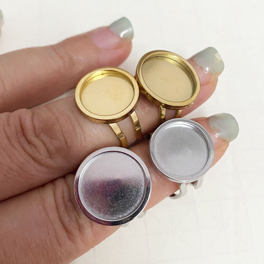 10/50pcs 18K gold plated Solid Round Stainless Steel Bezel Setting Ring Tray Blank Pads Adjustable 10-25mm inner