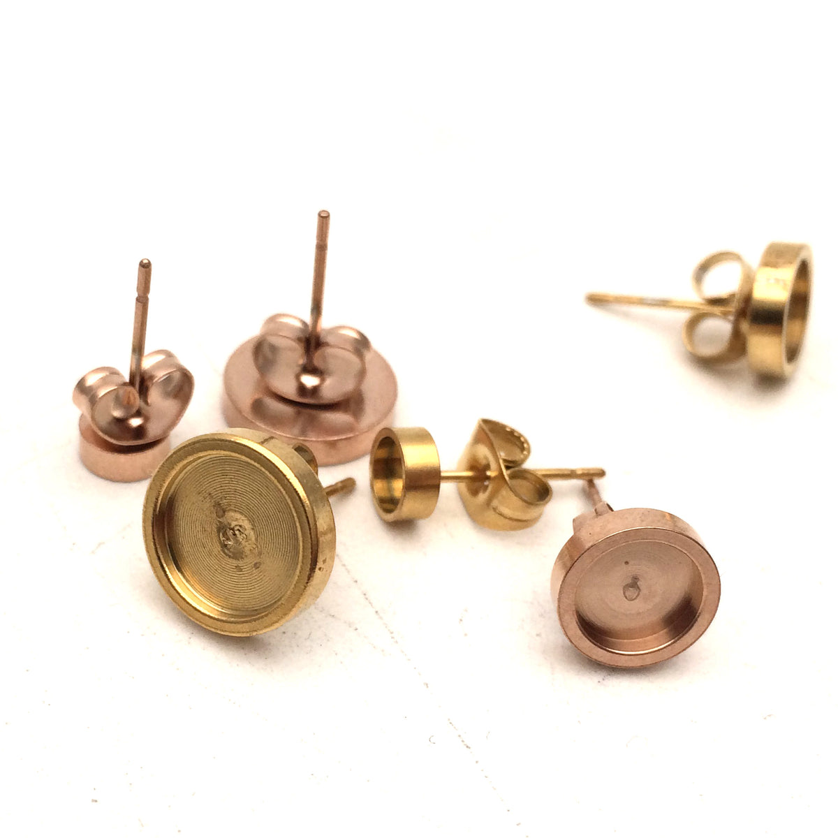 100pcs 18k Gold Rose plated Stainless Steel Earring Posts Studs Settings Bezels Cabochons Tacks Thick Bezel 4/6/8/10mm inner