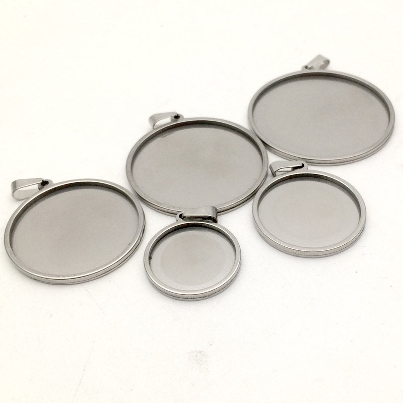 10pcs Solid Stainless Steel Cabochon Settings Round Bezel Tray Blanks Pendants with Clasp from 10mm to 40mm