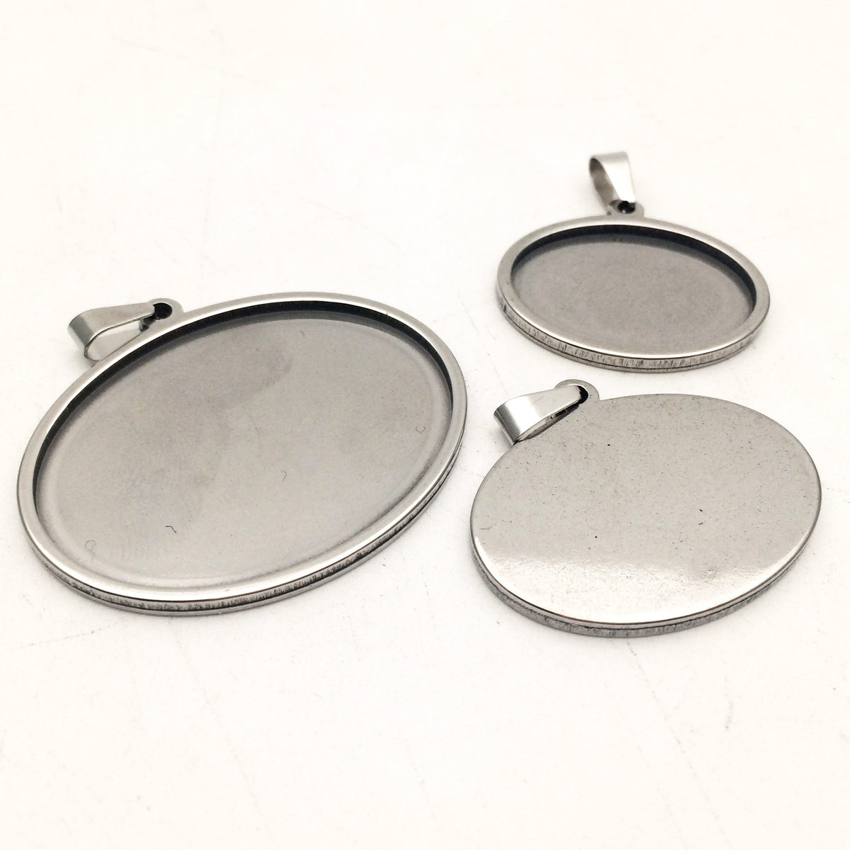 10pcs Style B Solid Stainless Steel Cabochon Settings Oval Bezel Tray Blanks Pendants with Clasp 3 size you pick