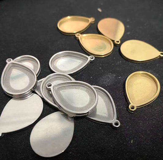 10/50pcs Stainless Steel Teardrop Cabochon Settings Bezel Tray Pendant Blanks